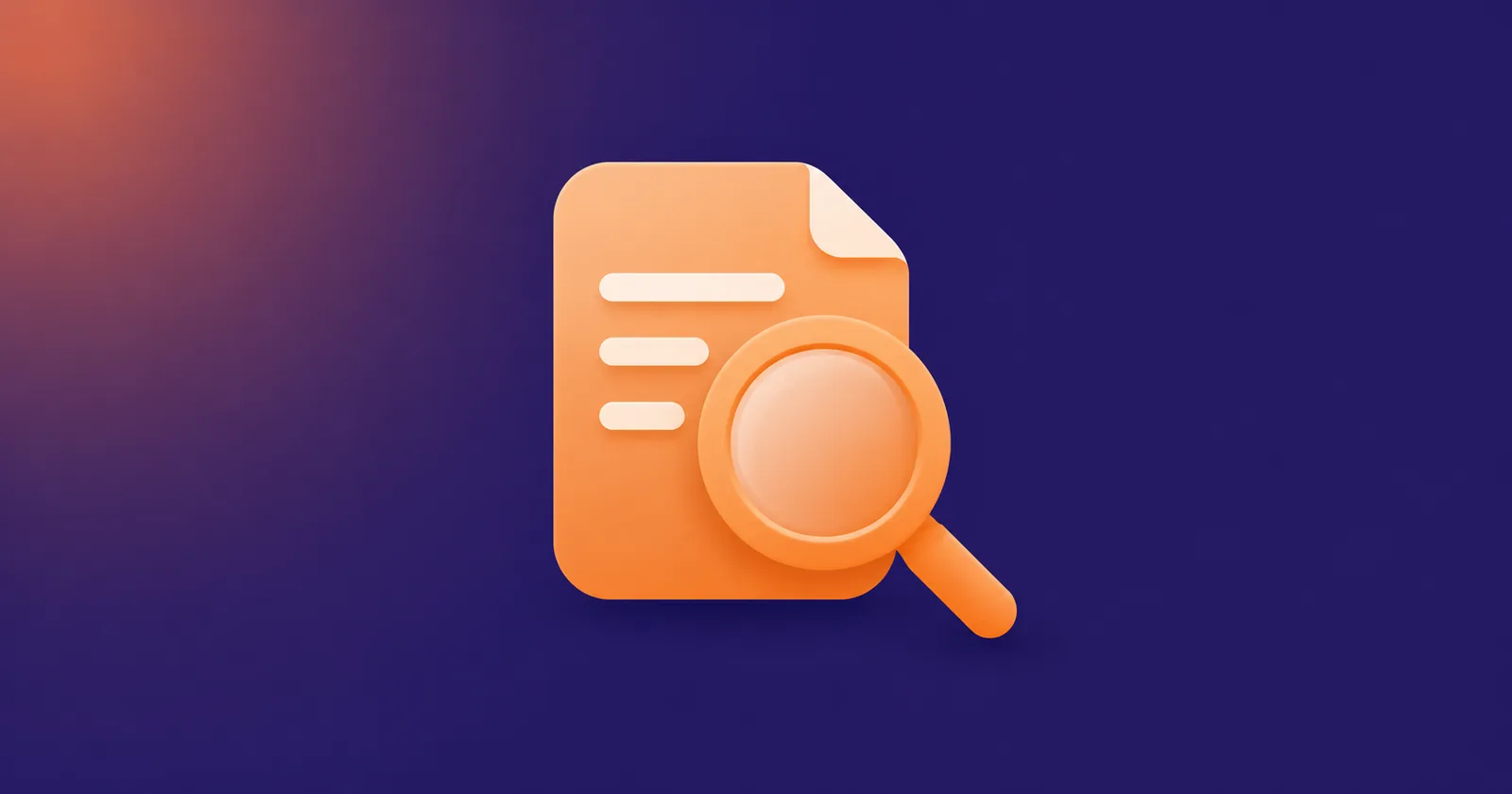 Orange magnifying glass over a document, representing SEO for B2B SaaS