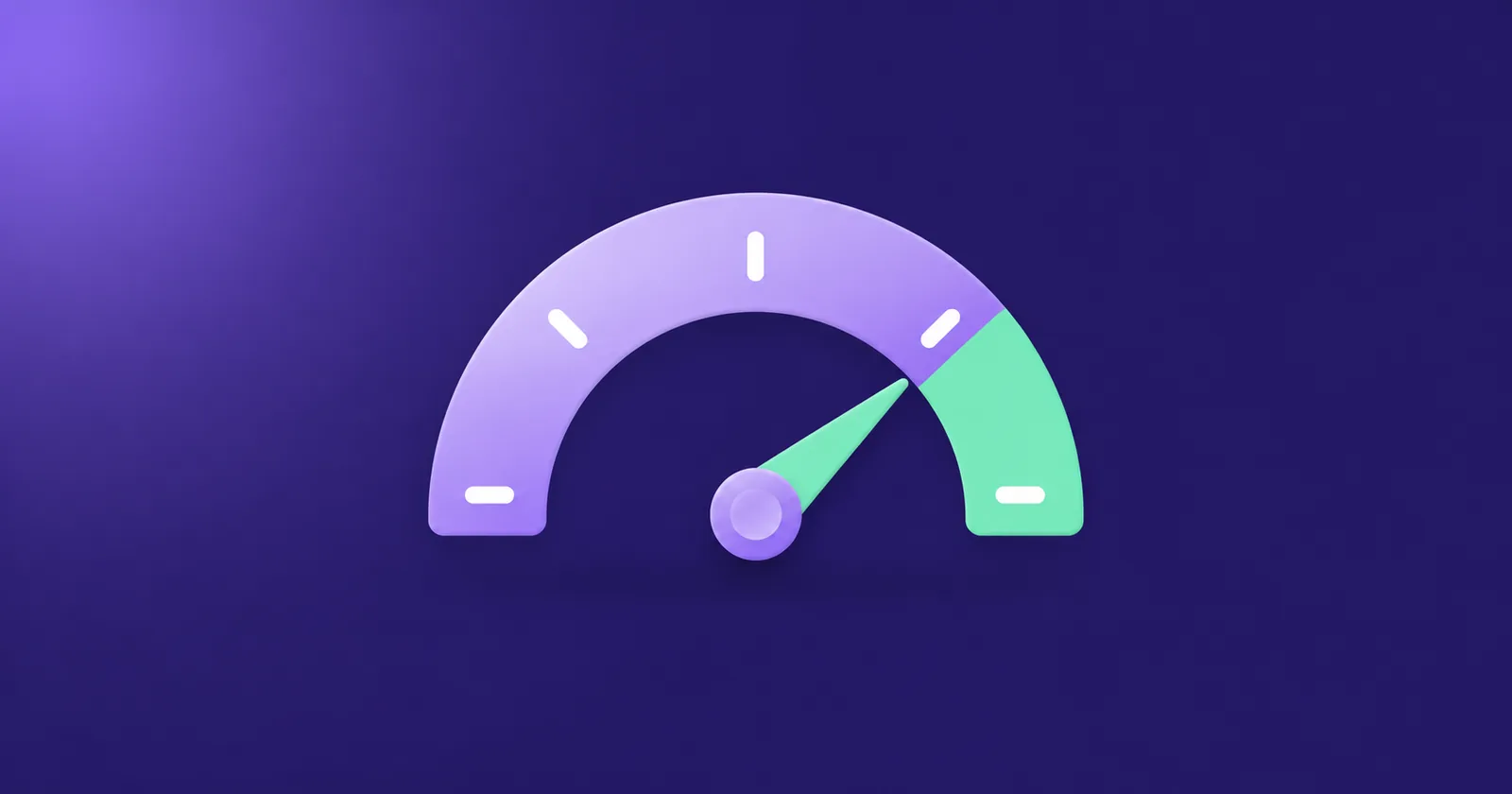 Lavender dashboard gauge with a mint needle, representing a custom marketing dashboard