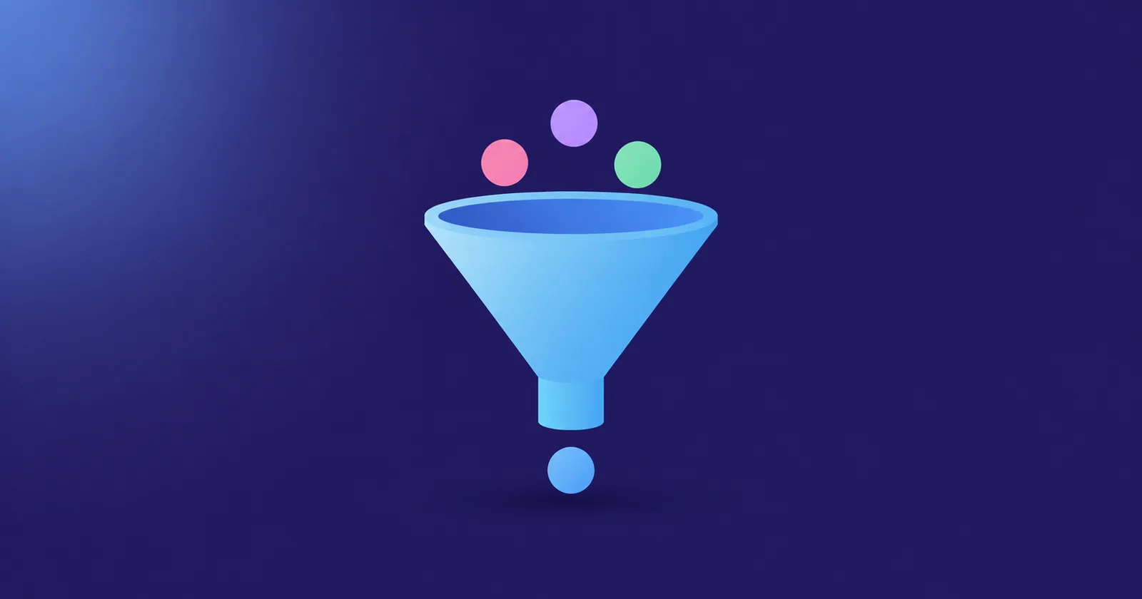 Sky-blue funnel with colored dots feeding in, representing a B2B SaaS demand engine